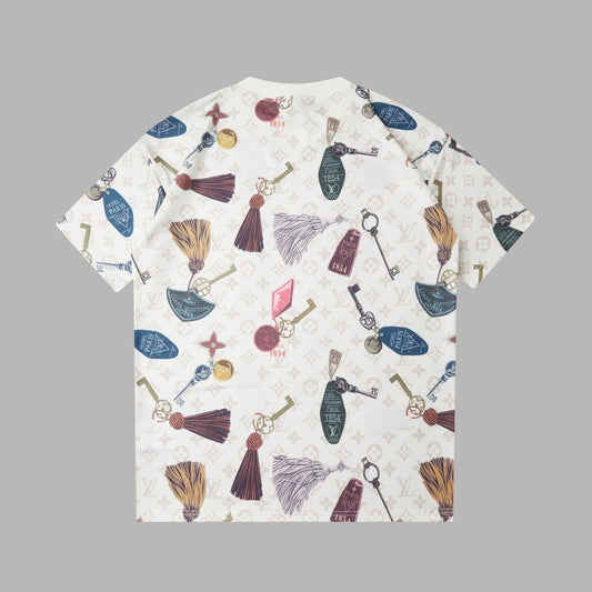 260624 High-quality new direct injection fully printed key letter short-sleeved shirt