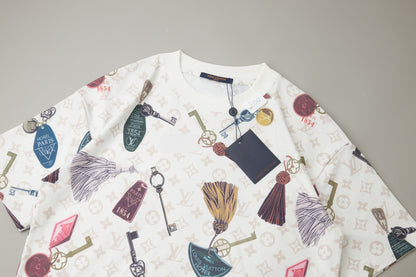 260624 High-quality new direct injection fully printed key letter short-sleeved shirt