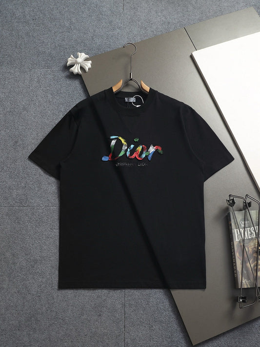 260624 High-quality new lettering raised-color hand-painted craft T-shirt