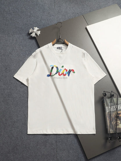 260624 High-quality new lettering raised-color hand-painted craft T-shirt