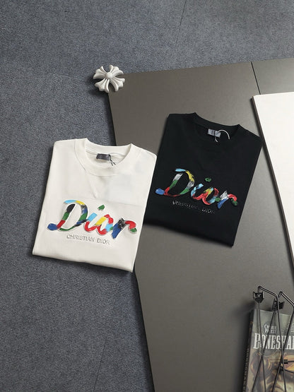 260624 High-quality new lettering raised-color hand-painted craft T-shirt