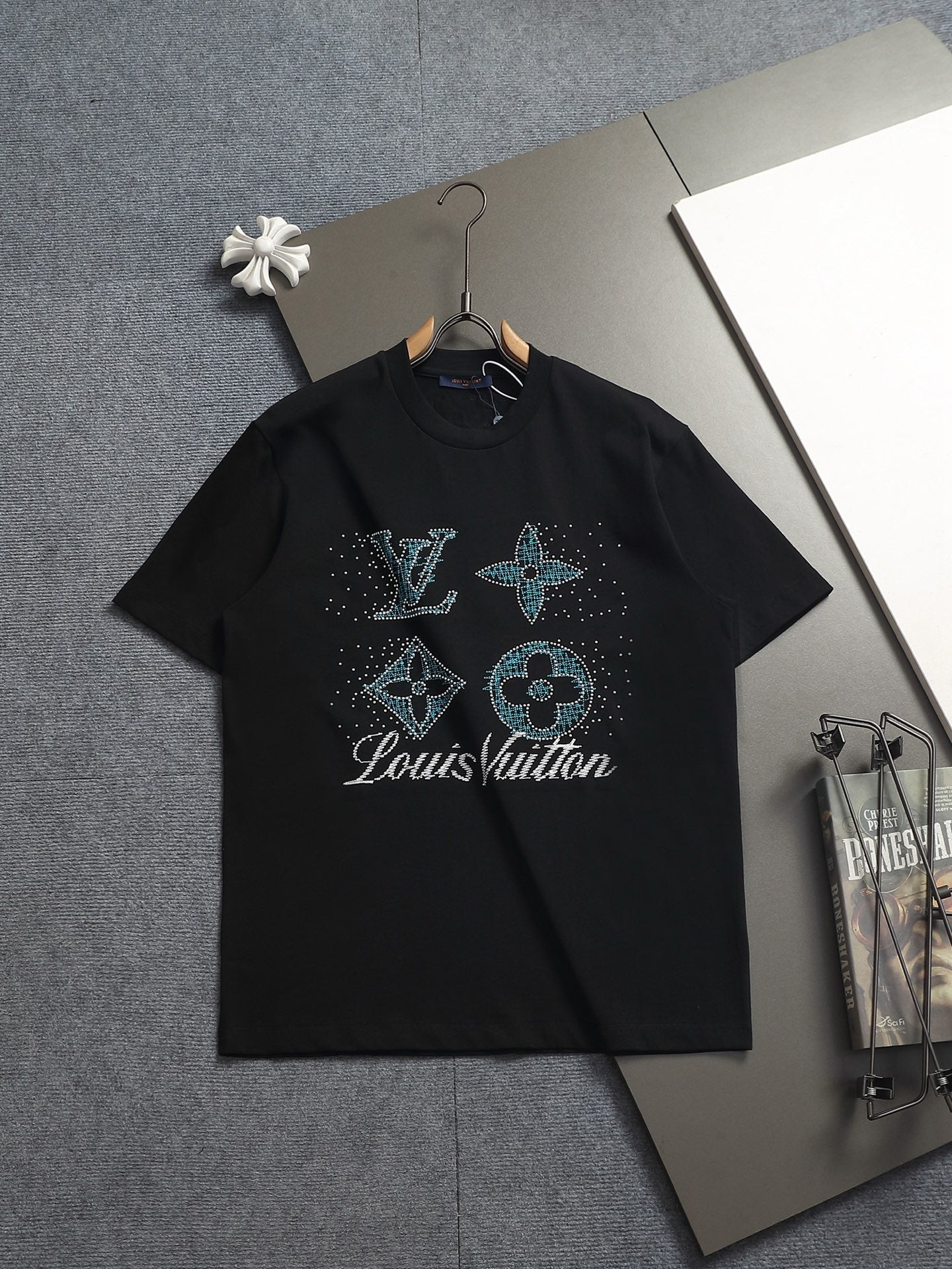 260624 High-quality new embroidered and rhinestone-studded T-shirt