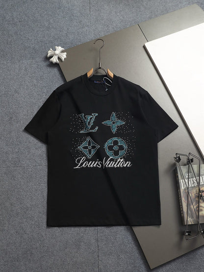 260624 High-quality new embroidered and rhinestone-studded T-shirt