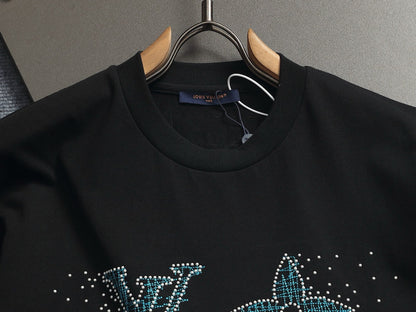 260624 High-quality new embroidered and rhinestone-studded T-shirt