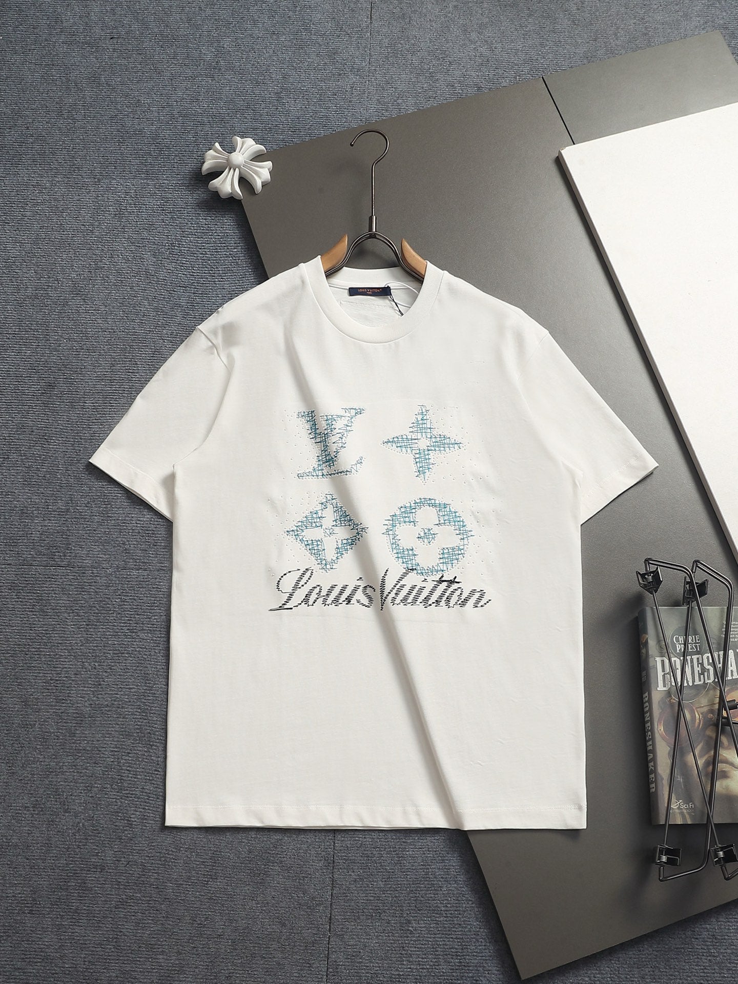 260624 High-quality new embroidered and rhinestone-studded T-shirt
