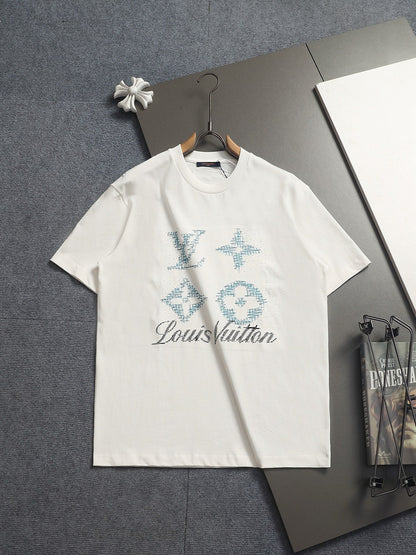260624 High-quality new embroidered and rhinestone-studded T-shirt