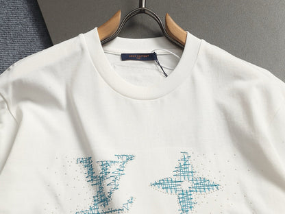 260624 High-quality new embroidered and rhinestone-studded T-shirt
