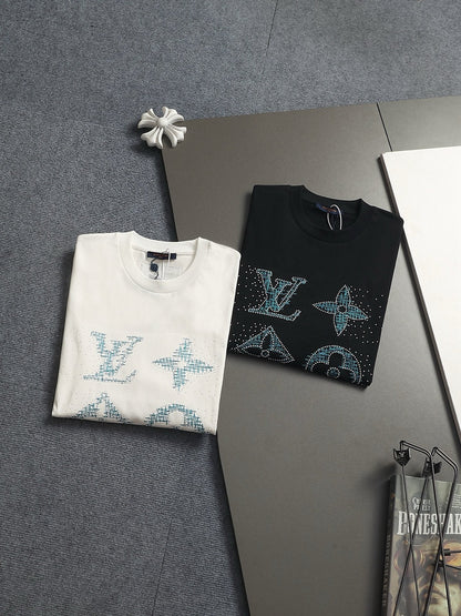 260624 High-quality new embroidered and rhinestone-studded T-shirt