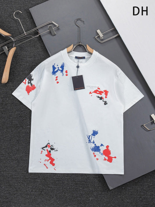 260624 High-quality new embroidered ink-blurry print logo T-shirt