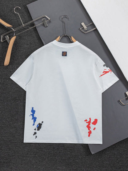 260624 High-quality new embroidered ink-blurry print logo T-shirt