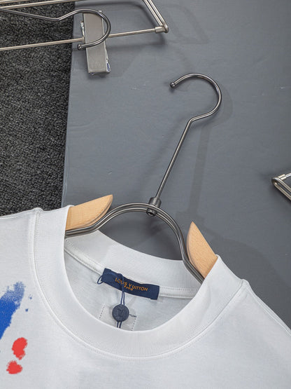 260624 High-quality new embroidered ink-blurry print logo T-shirt