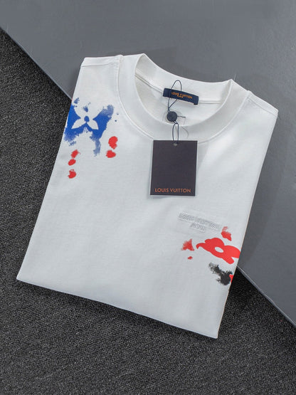 260624 High-quality new embroidered ink-blurry print logo T-shirt