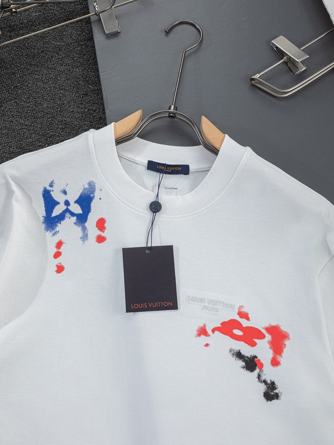 260624 High-quality new embroidered ink-blurry print logo T-shirt