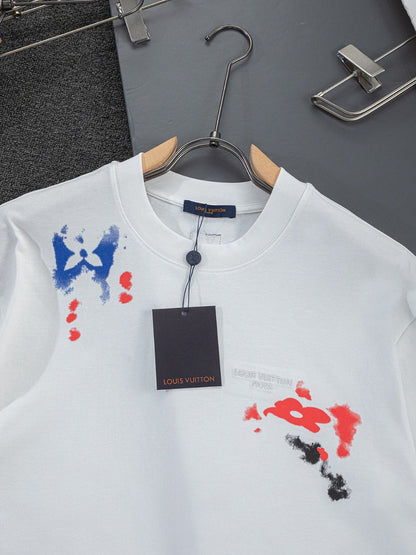 260624 High-quality new embroidered ink-blurry print logo T-shirt