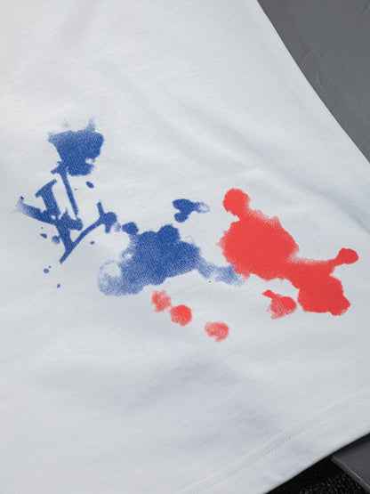 260624 High-quality new embroidered ink-blurry print logo T-shirt