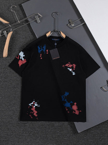 260624 High-quality new embroidered ink-blurry print logo T-shirt