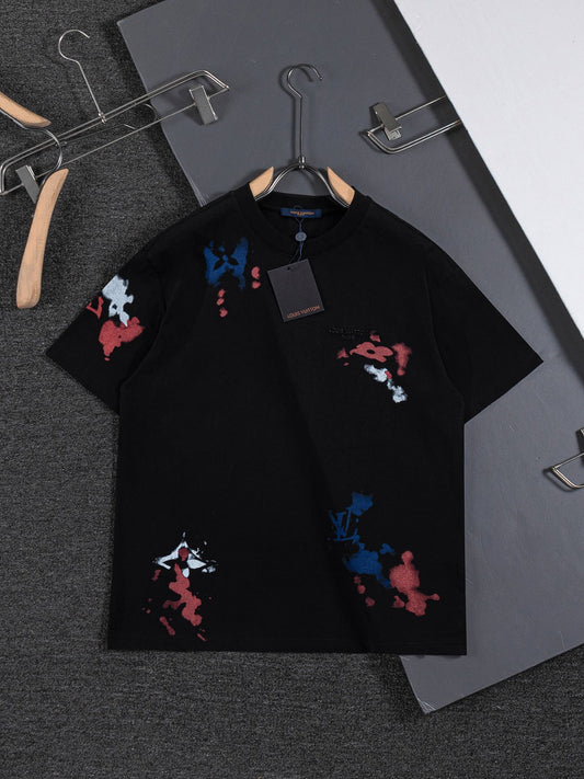 260624 High-quality new embroidered ink-blurry print logo T-shirt