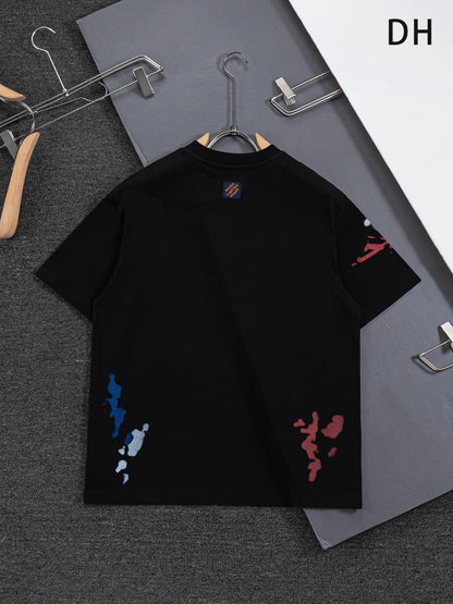 260624 High-quality new embroidered ink-blurry print logo T-shirt