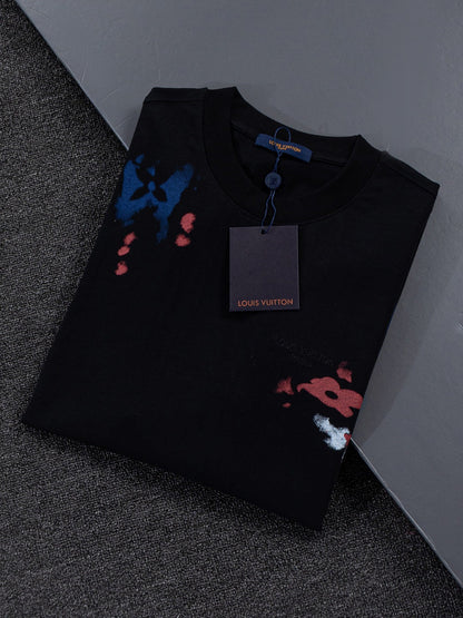 260624 High-quality new embroidered ink-blurry print logo T-shirt