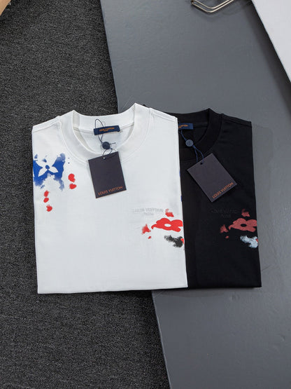 260624 High-quality new embroidered ink-blurry print logo T-shirt