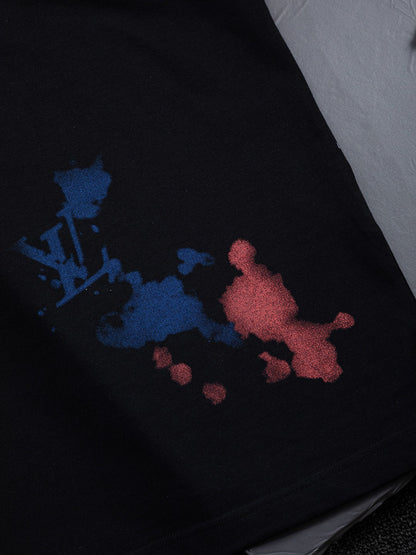 260624 High-quality new embroidered ink-blurry print logo T-shirt