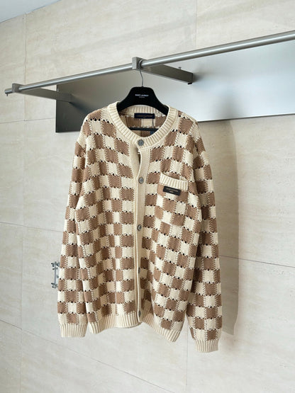 260624 High-quality new checkered mesh open-knit cardigan