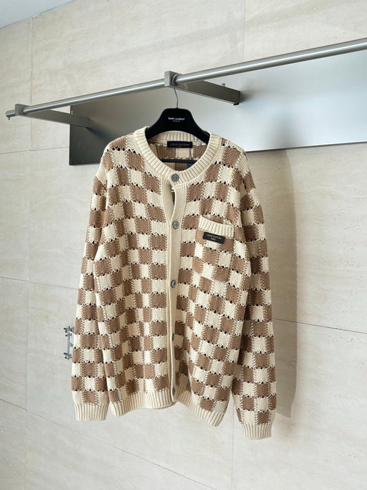 260624 High-quality new checkered mesh open-knit cardigan
