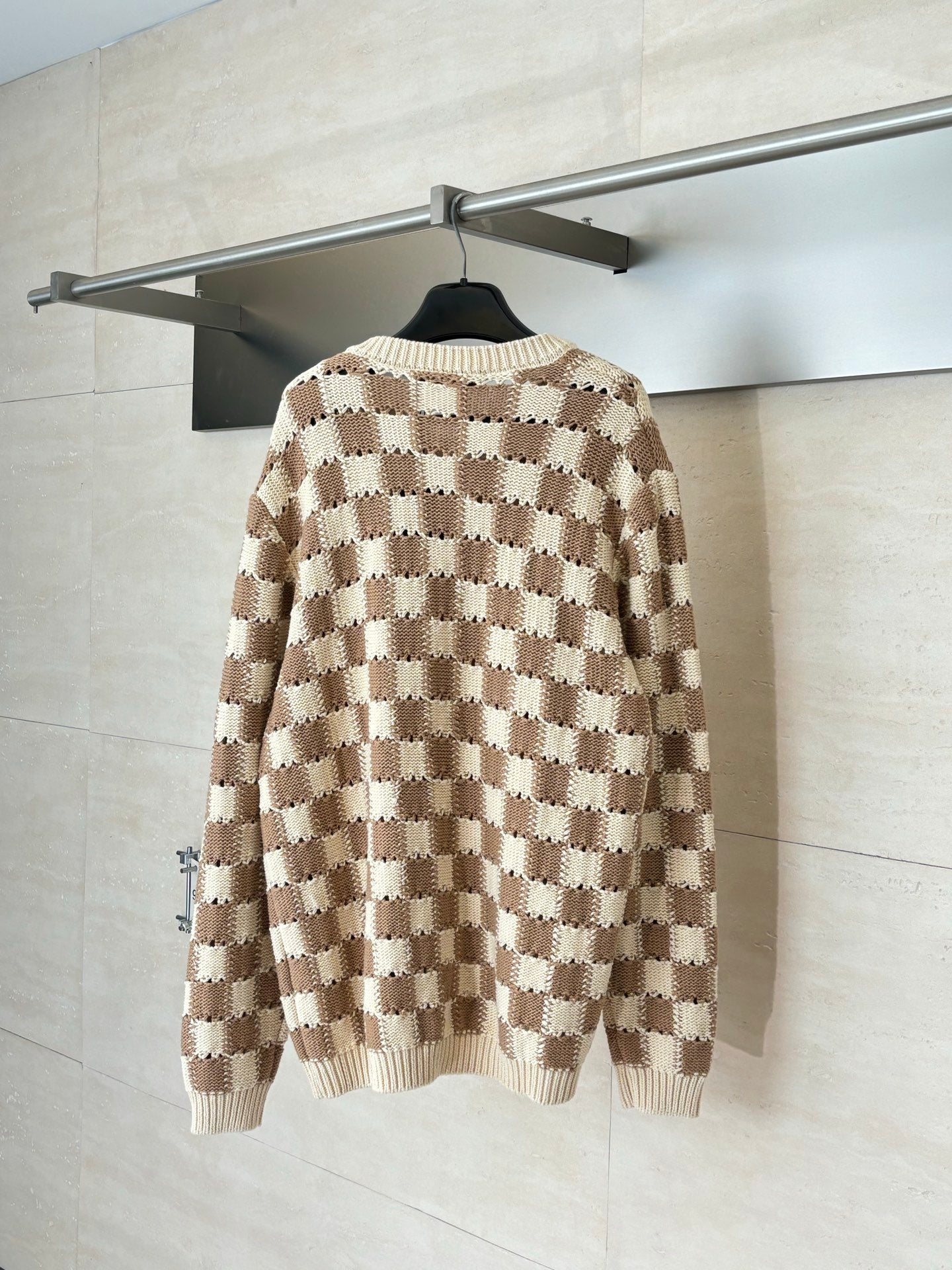 260624 High-quality new checkered mesh open-knit cardigan