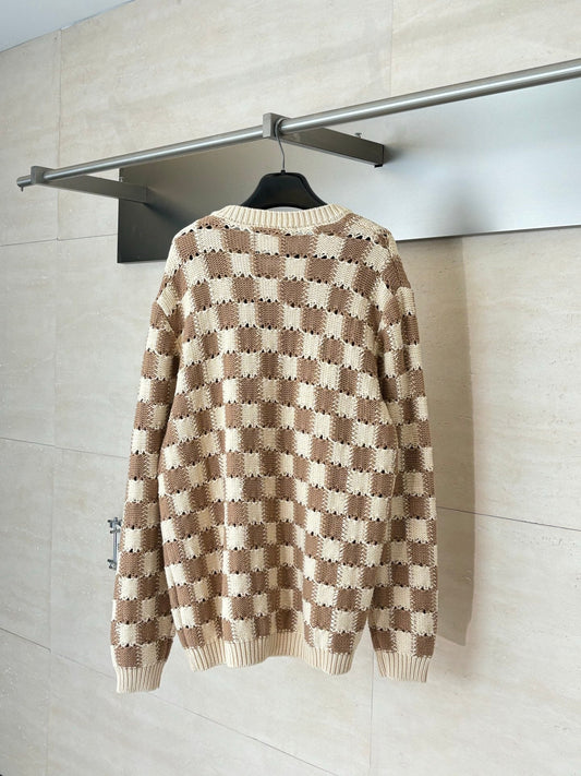 260624 High-quality new checkered mesh open-knit cardigan