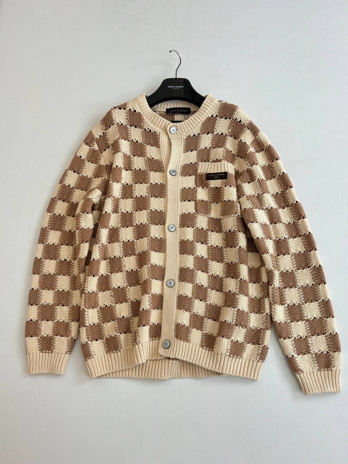 260624 High-quality new checkered mesh open-knit cardigan