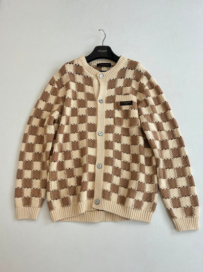 260624 High-quality new checkered mesh open-knit cardigan