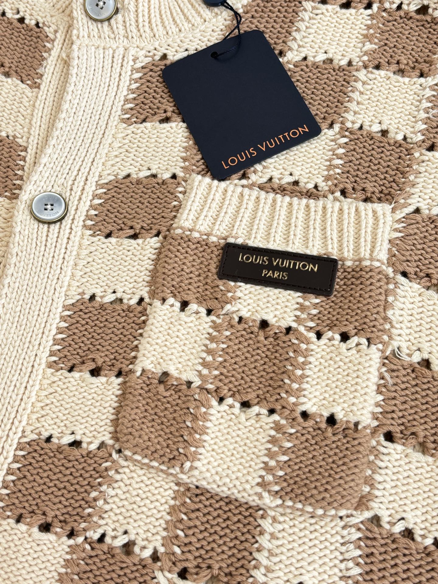 260624 High-quality new checkered mesh open-knit cardigan