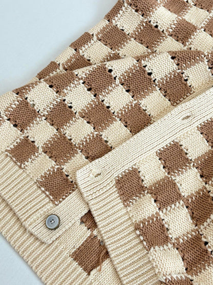 260624 High-quality new checkered mesh open-knit cardigan