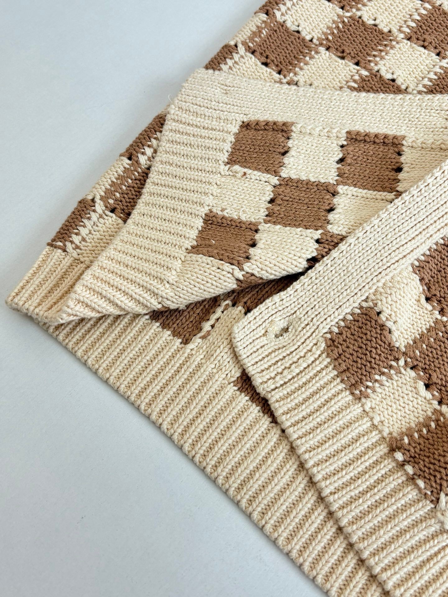 260624 High-quality new checkered mesh open-knit cardigan