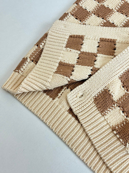 260624 High-quality new checkered mesh open-knit cardigan