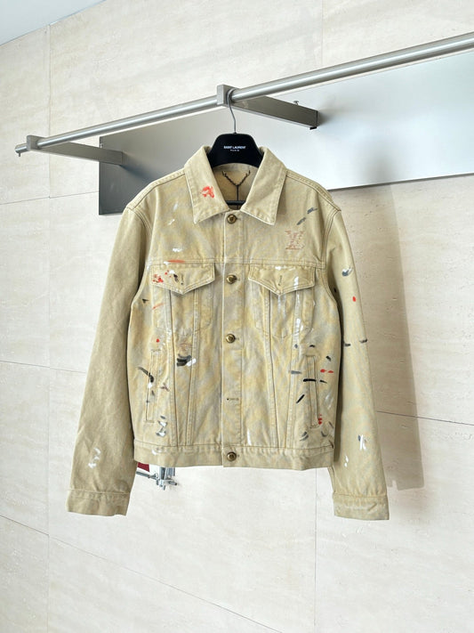 260624 High-quality new distressed inkblot workwear denim jacket