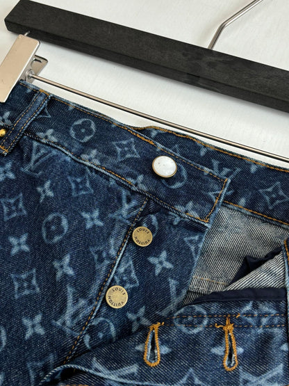 260624 High-quality new full-embroidered daisy-patterned denim pants