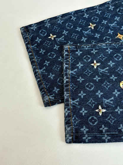 260624 High-quality new full-embroidered daisy-patterned denim pants