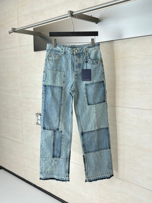 260624 High-quality new design-style denim pants with patchwork construction