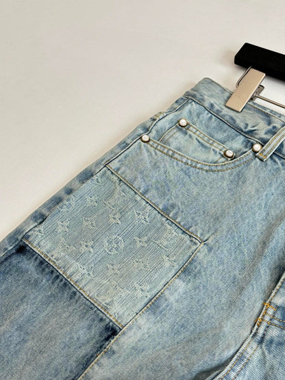 260624 High-quality new design-style denim pants with patchwork construction