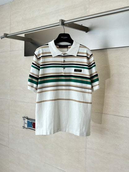 260624 High-quality new leather logo striped contrast short-sleeved Polo shirt