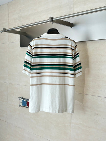 260624 High-quality new leather logo striped contrast short-sleeved Polo shirt