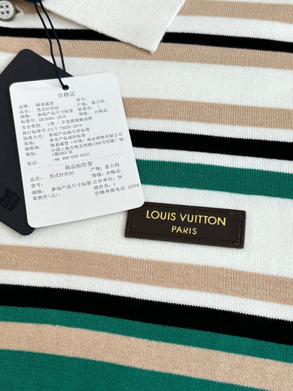 260624 High-quality new leather logo striped contrast short-sleeved Polo shirt