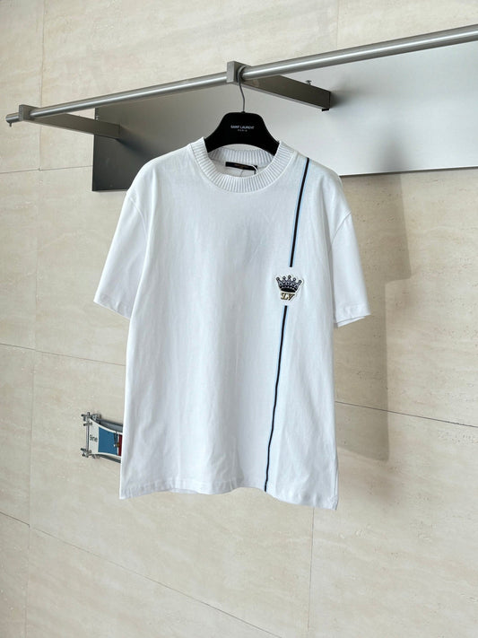 260624 High-quality new Crown embroidered color-spun striped short-sleeved T-shirt