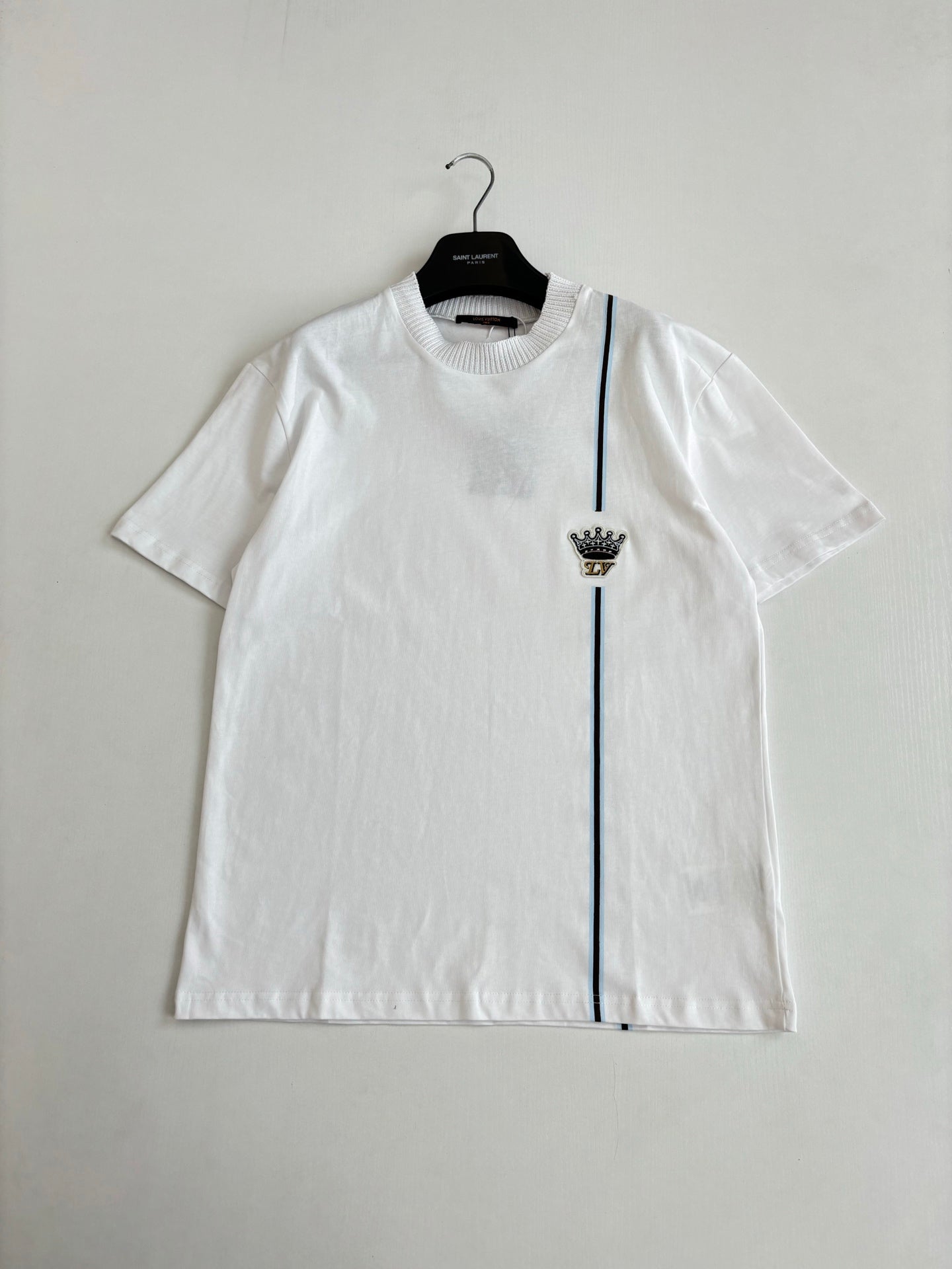 260624 High-quality new Crown embroidered color-spun striped short-sleeved T-shirt