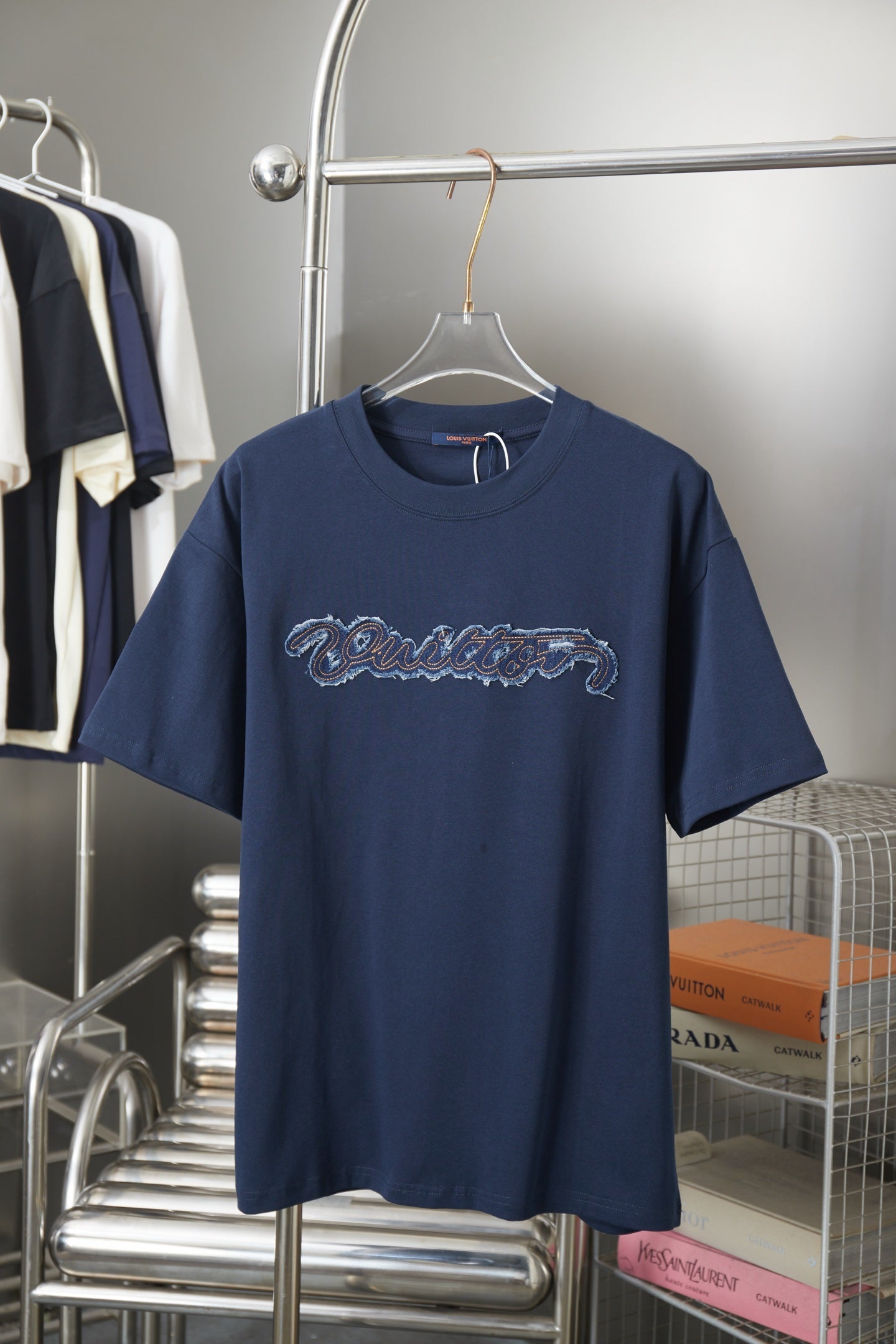 260624 High-quality new embroidered patchwork denim T-shirt