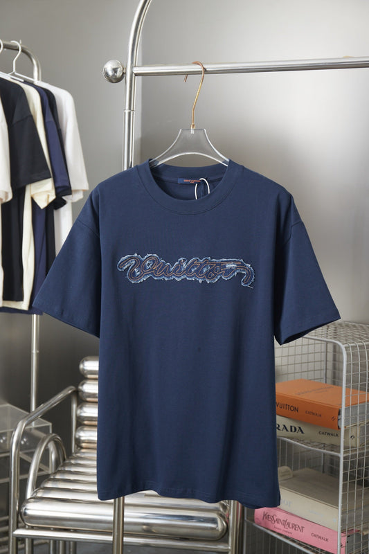 260624 High-quality new embroidered patchwork denim T-shirt