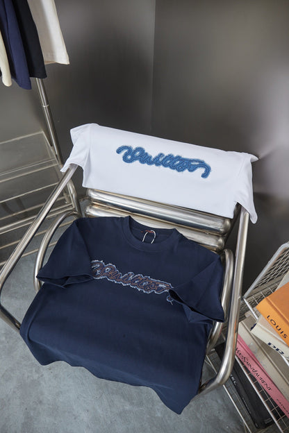 260624 High-quality new embroidered patchwork denim T-shirt