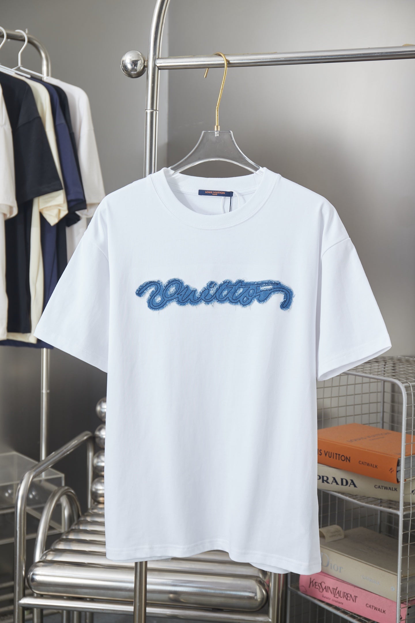 260624 High-quality new embroidered patchwork denim T-shirt