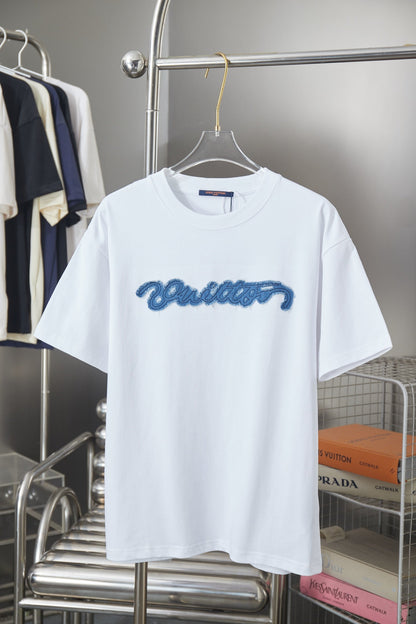 260624 High-quality new embroidered patchwork denim T-shirt